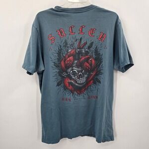 Sullen Art Collective Men's Large Blue Graphic T-Shirt Skull Rose Tattoo Art